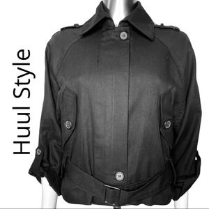 Huul Style  Black Moto Jacket Front Zipper & Button Size Small